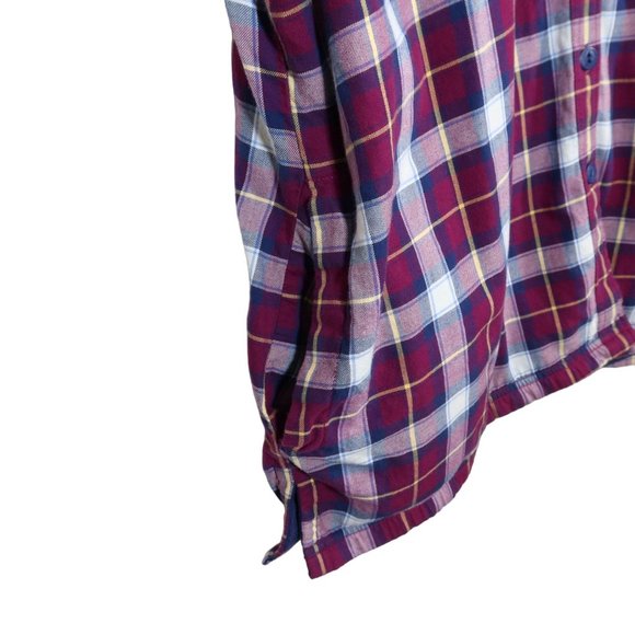 LL BEAN Hooded Burgundy Plaid Fleece Lined Flannel Shirt Shacket w/ Pockets 1X - Picture 5 of 7